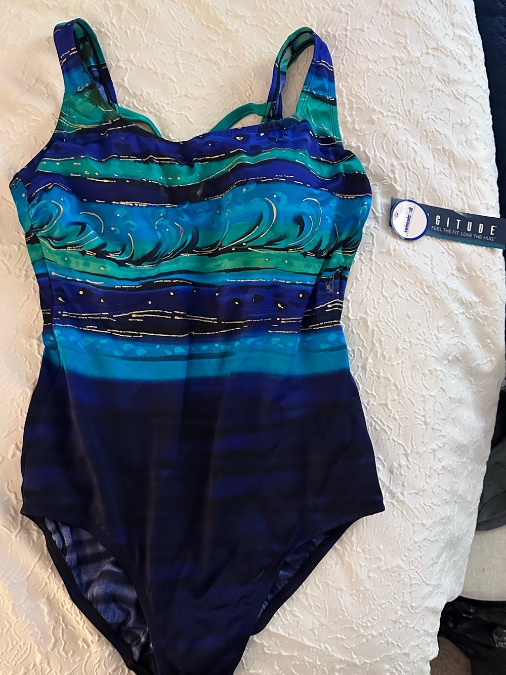 NWT Longitude Long Torso One Piece Swimsuit Size 20 Blue Teal resort ready